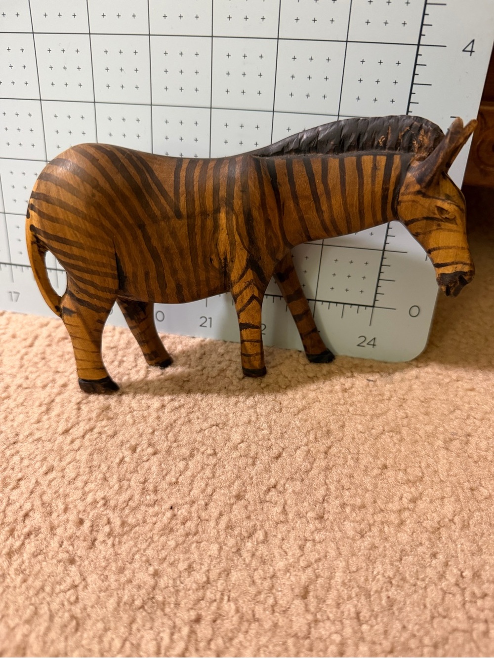 Hand Carved Wood Zebra Figurine 3” Tall Mini Safari Folk Art Animal Decor